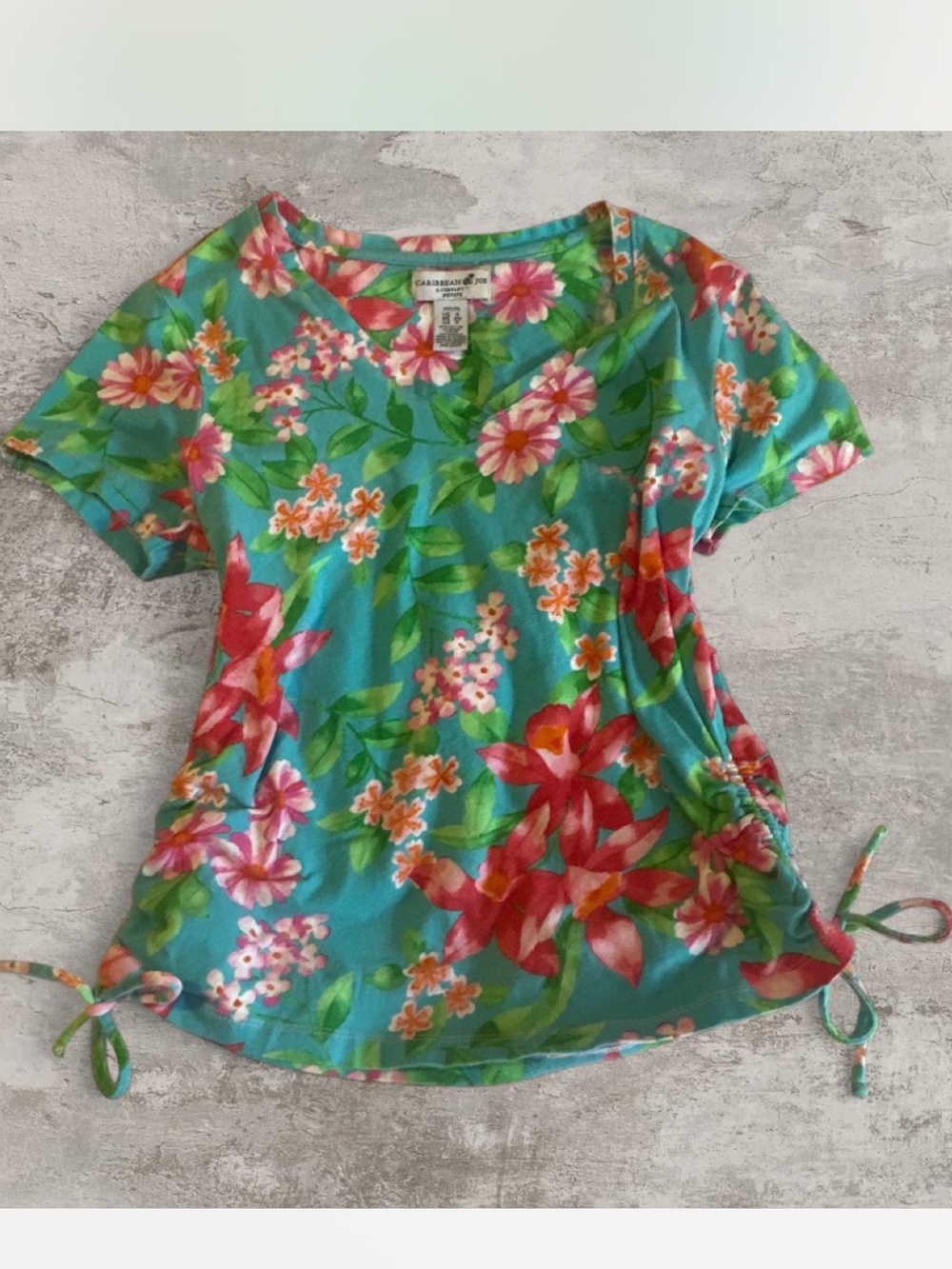 Y2K Tropical Floral Side-Tie Top | Caribbean Joe Petite S
